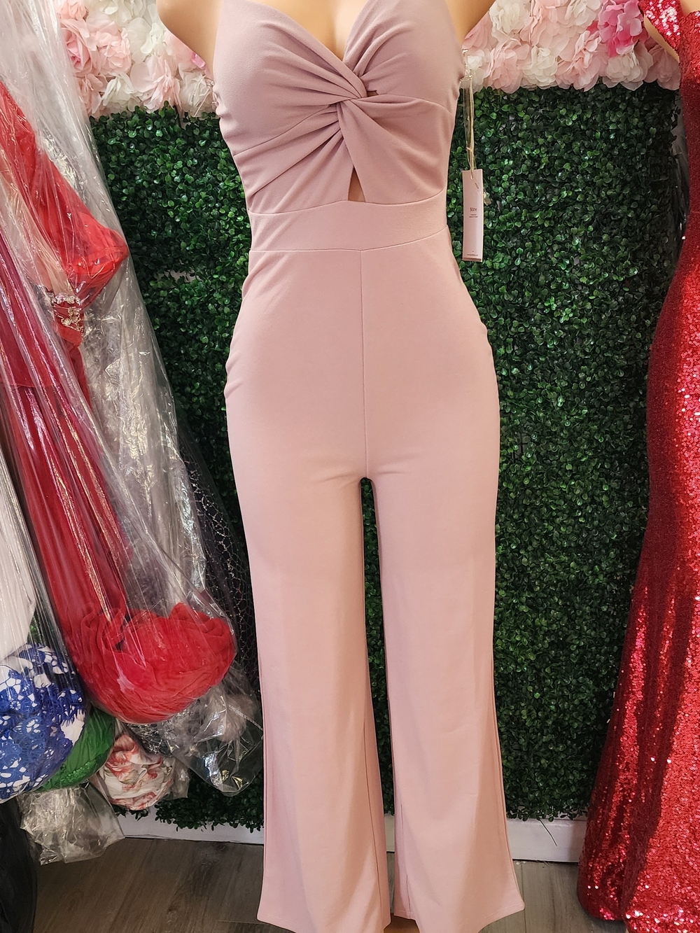 Women's Pink Twisted Front Wide-Leg Jumpsuit